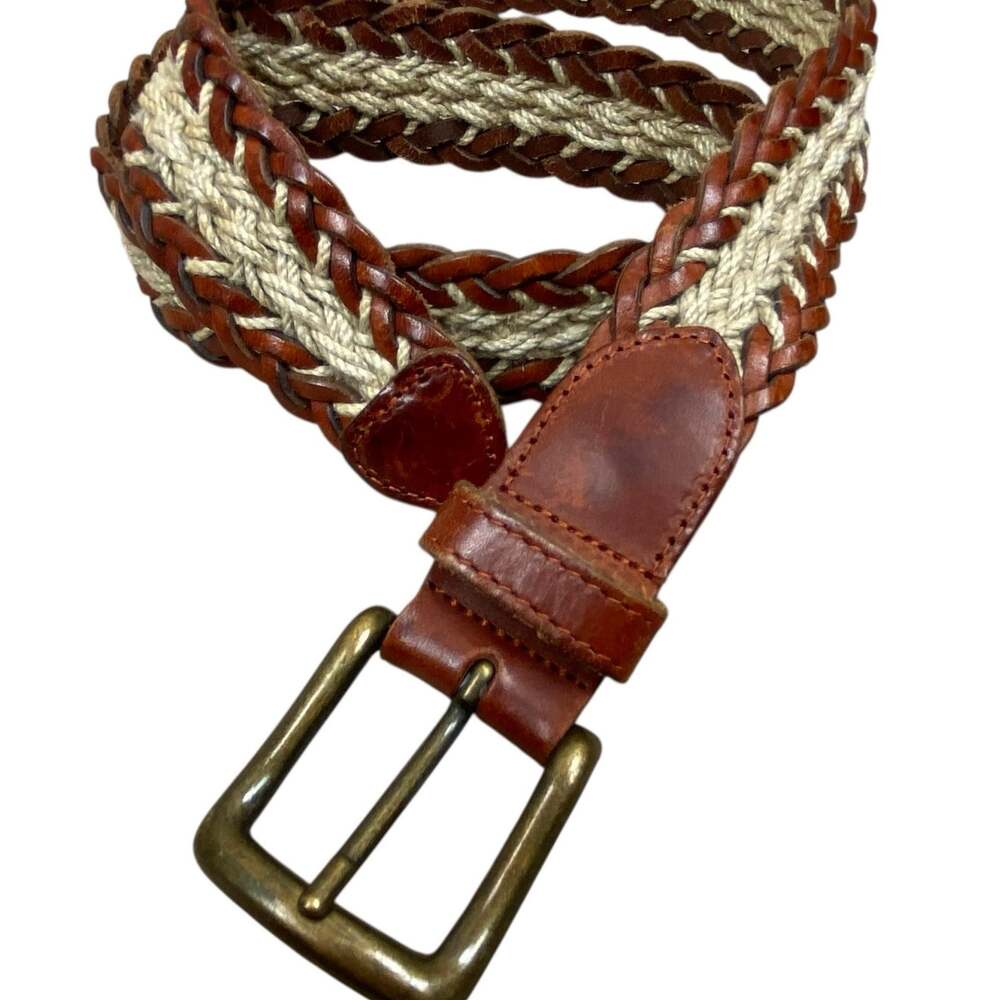 Vintage Fossil Leather Braided Belt Size M Cream Brown Boho